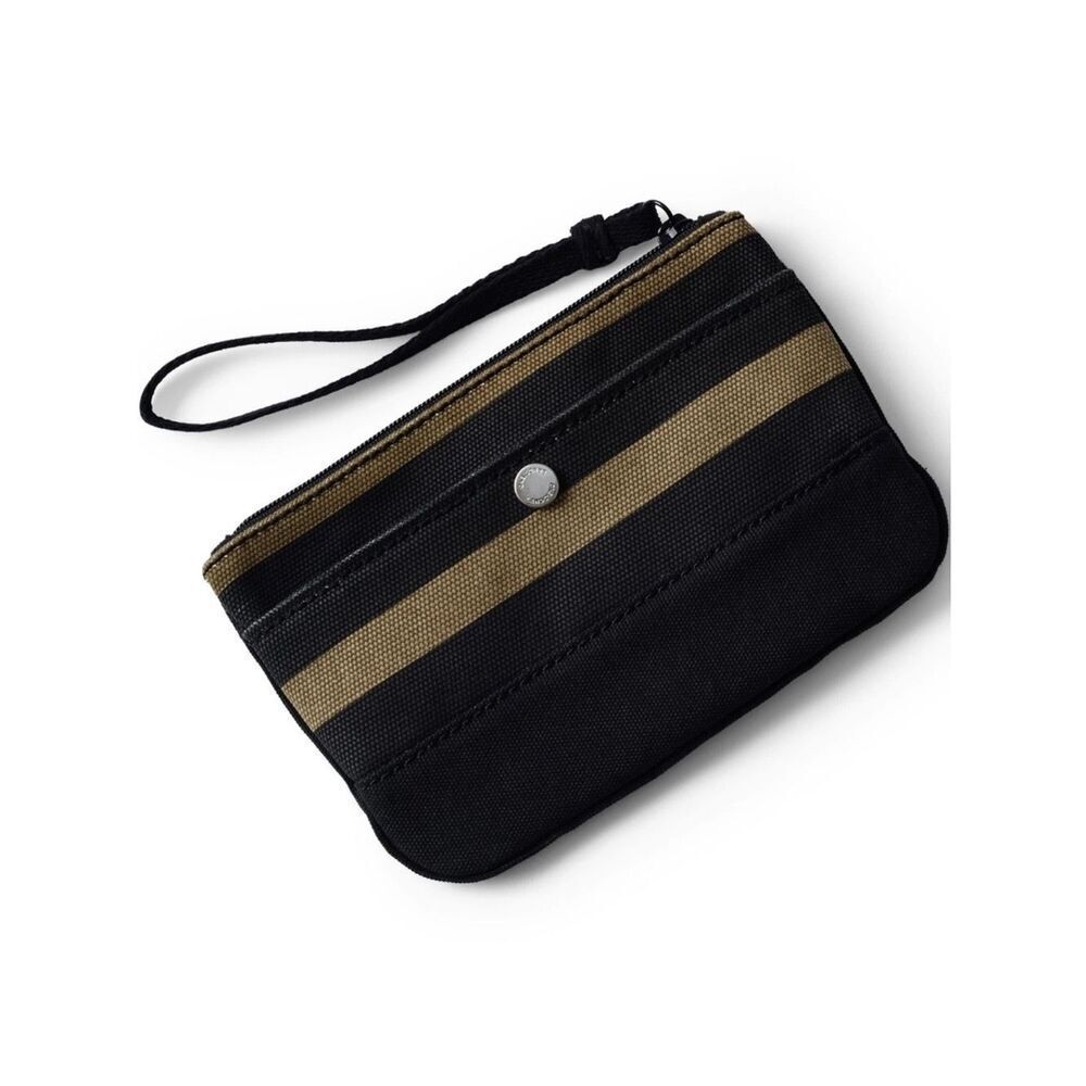 LANDโS ENDโBlack Tan Stripes Canvas Grosgrain Wristlet